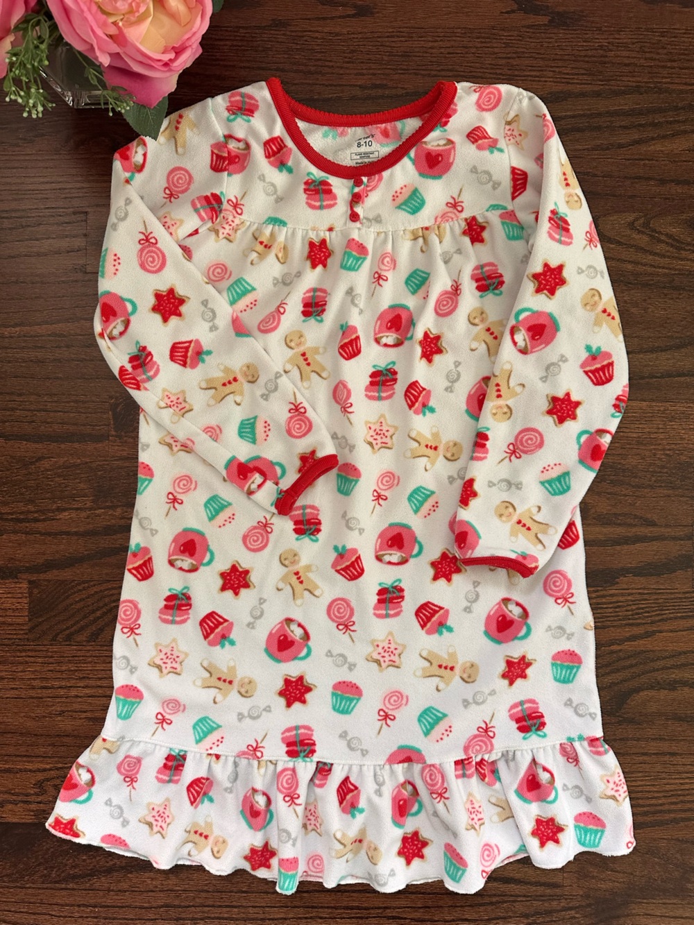 Carters holiday motif fleece nightgown, size 8-10Y
